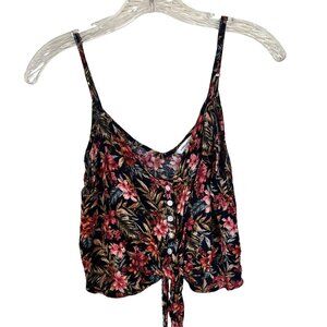 American Eagle Womens Cami Top Floral Tie Front Small Adjustable Spaghetti Strap